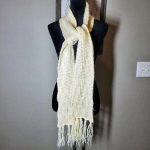 Rue21 Cream Shimmery Women's Winter Scarf with Fringe NWOT